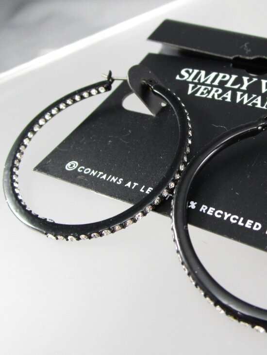 Vera Wang Jewelry - VERA WANG Rocker Chic Black Clear Crystal 1.5" Hoop Earrings**NEW!